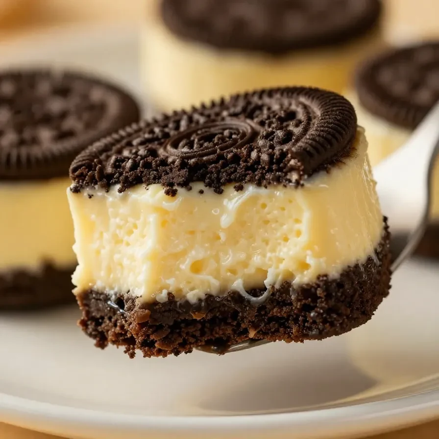 Close-up of Oreo no-bake cheesecake cups topped with whipped cream and crushed Oreo cookies.