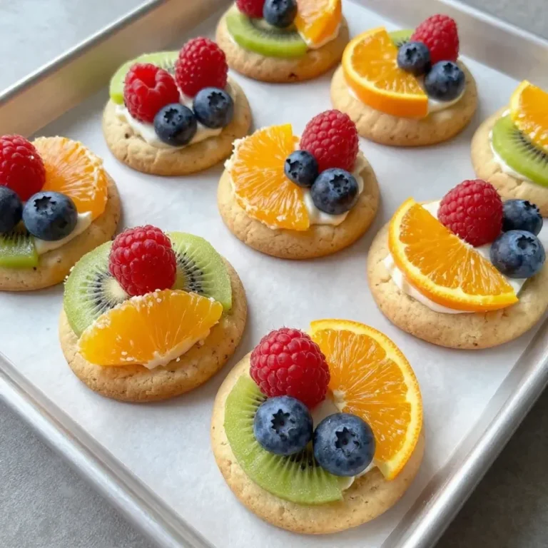 Fruit Pizza Cookies Colorful fruit pizza cookies topped with fresh berries and kiwi slices.