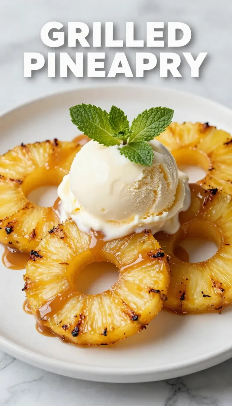 Slices of grilled pineapple with caramelized brown sugar on a plate.
