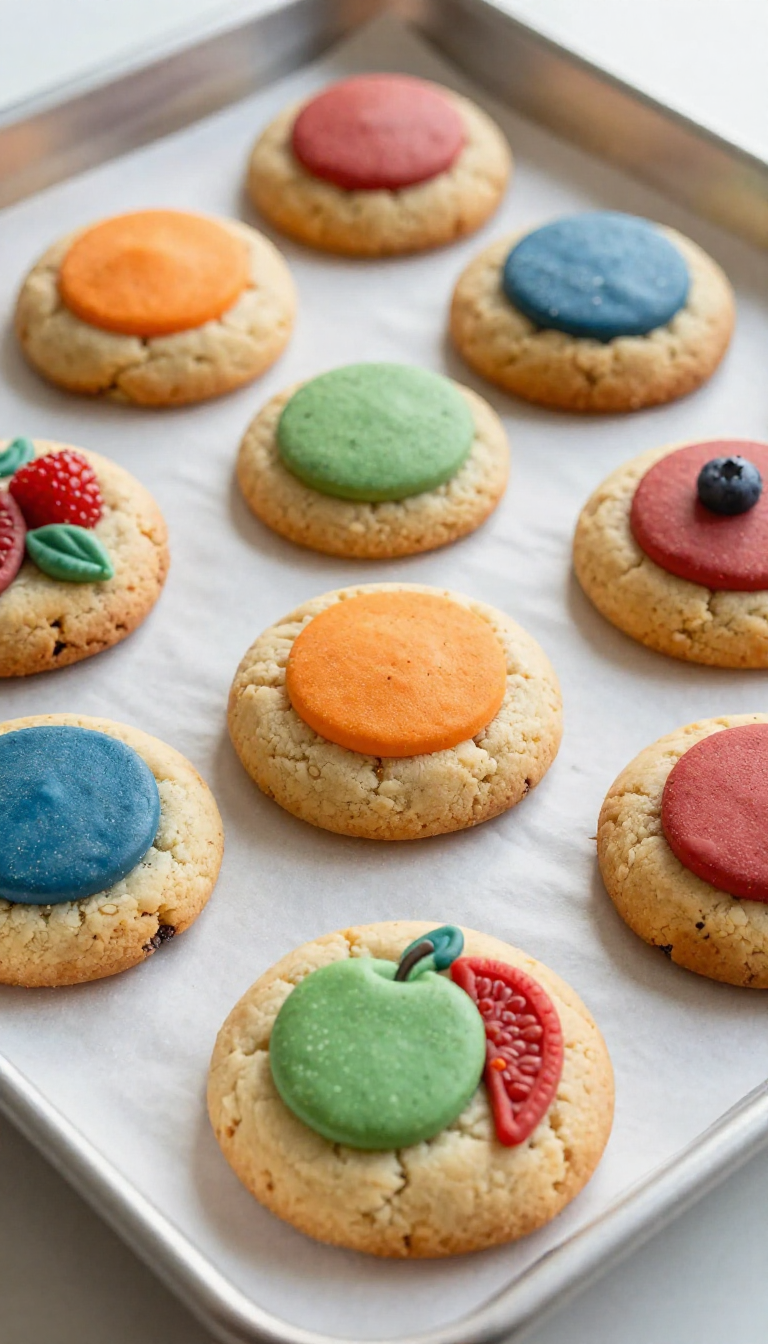 Colorful fruit pizza cookies topped with fresh berries and kiwi slices.